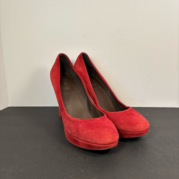 J.Crew Red Suede Platform Pumps Size 8 | Made in Italy Classic Romantic Heels - Picture 2 of 8